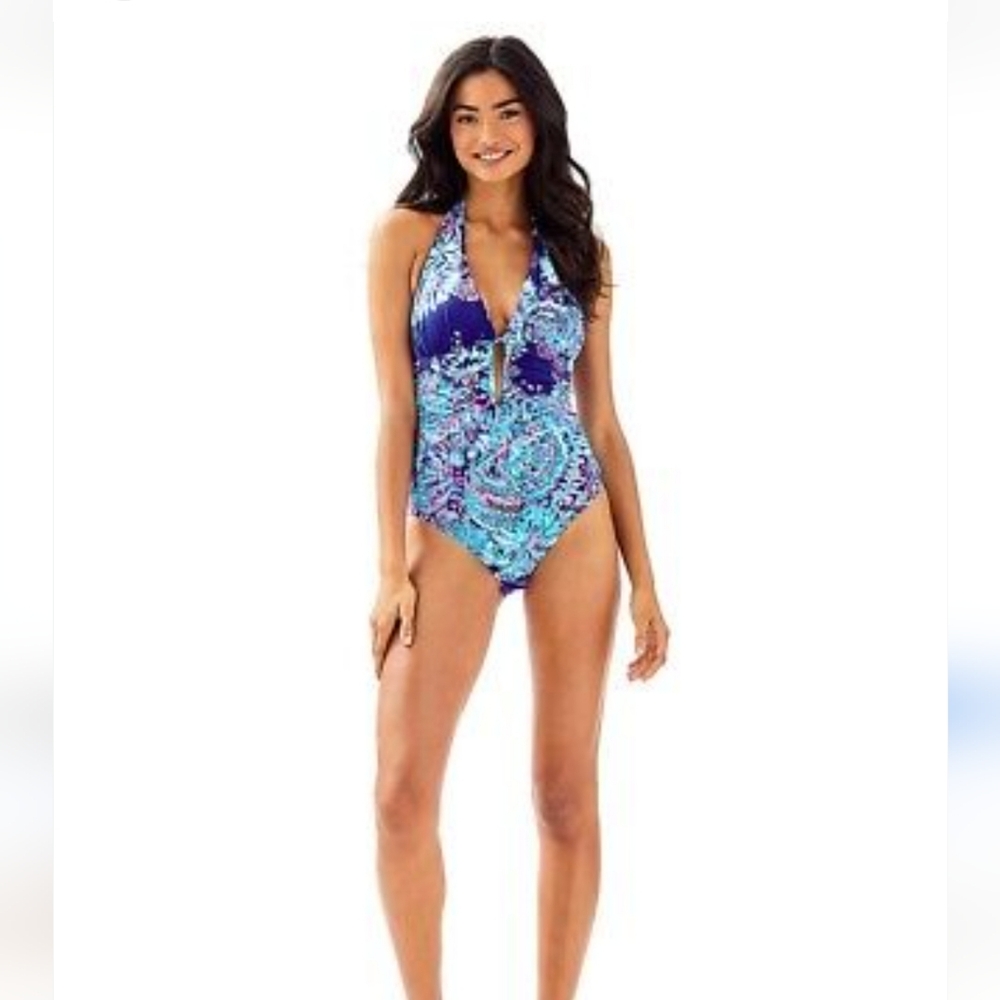 Lilly Pulitzer Lanai Halter Vibrant Multicolor Halter Swimsuit 6 Bx 1 - Picture 4 of 5